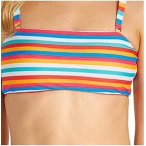 Raisins Reversible Bae Bandeau Rainbow Striped Coral Swim Bikini Top XL NEW